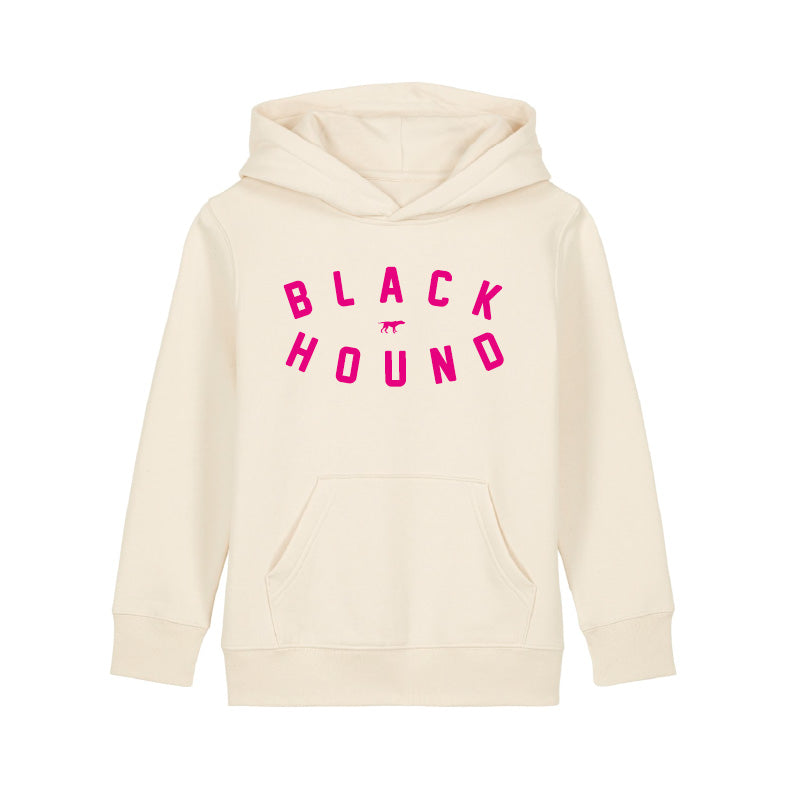 Black Hound Kids Natural Raw Flock Hoodie with Pink Logo