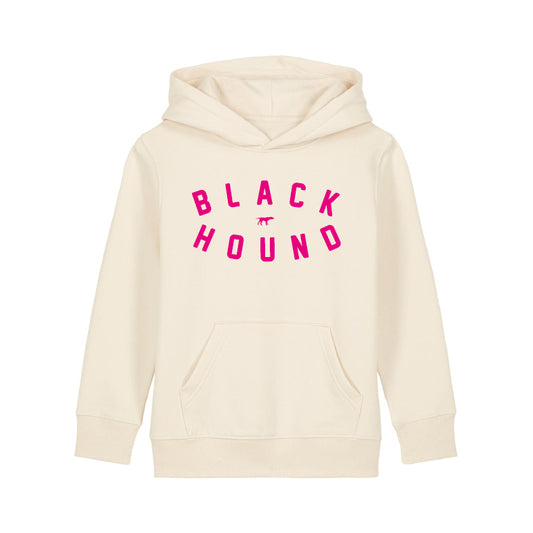 Black Hound Kids Natural Raw Flock Hoodie with Pink Logo