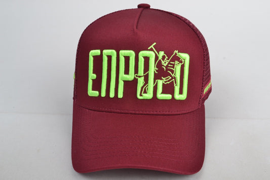Enpolo Trucker Cap - Burgundy & Neon Green