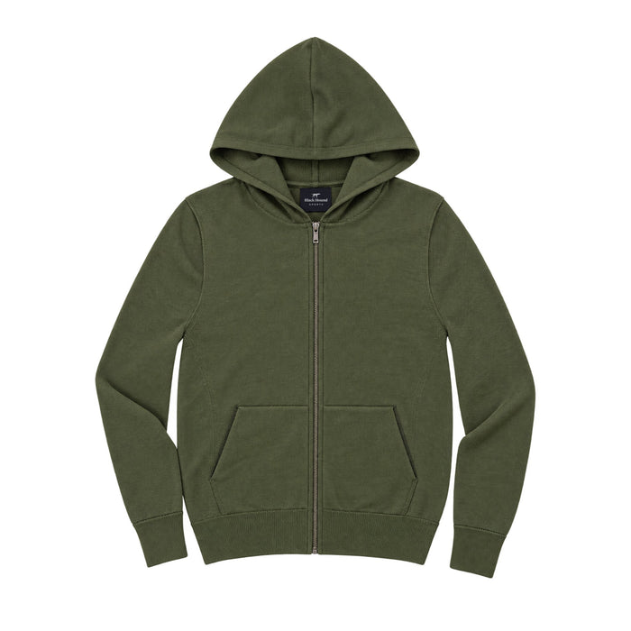 PATAGONIAN MERINO ZIP HOODIE — OLIVE GREEN